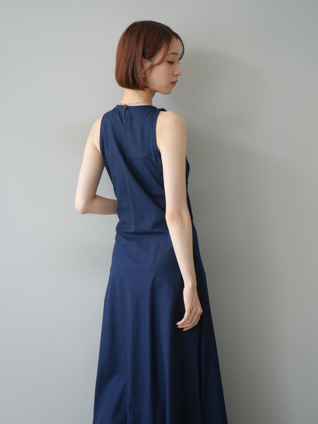 [予約]リネンタッチノースリーブワンピース/ネイビー