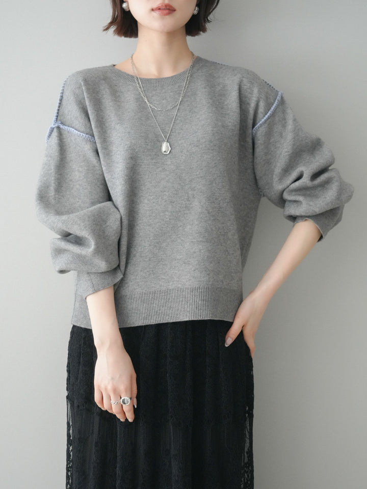 [SET]バックロゴ刺繍配色ステッチニットプルオーバー+選べるアクセセット(2set)