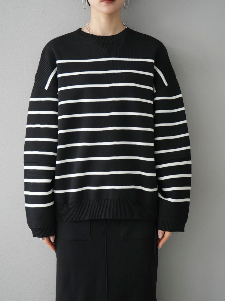 [Pre-order] Back zip Milano rib knit pullover/border black