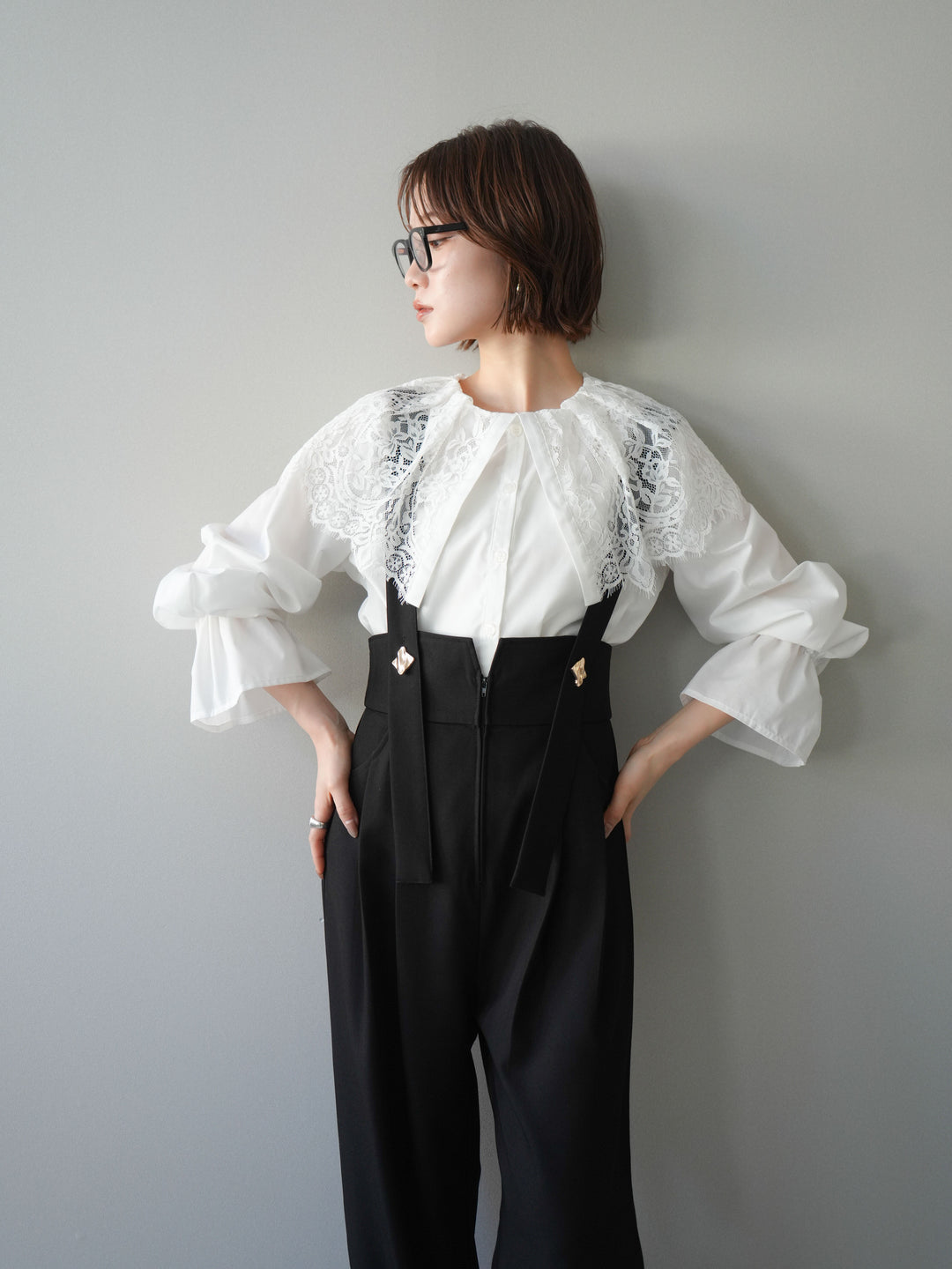 [予約]ビッグレースカラーブラウス/white