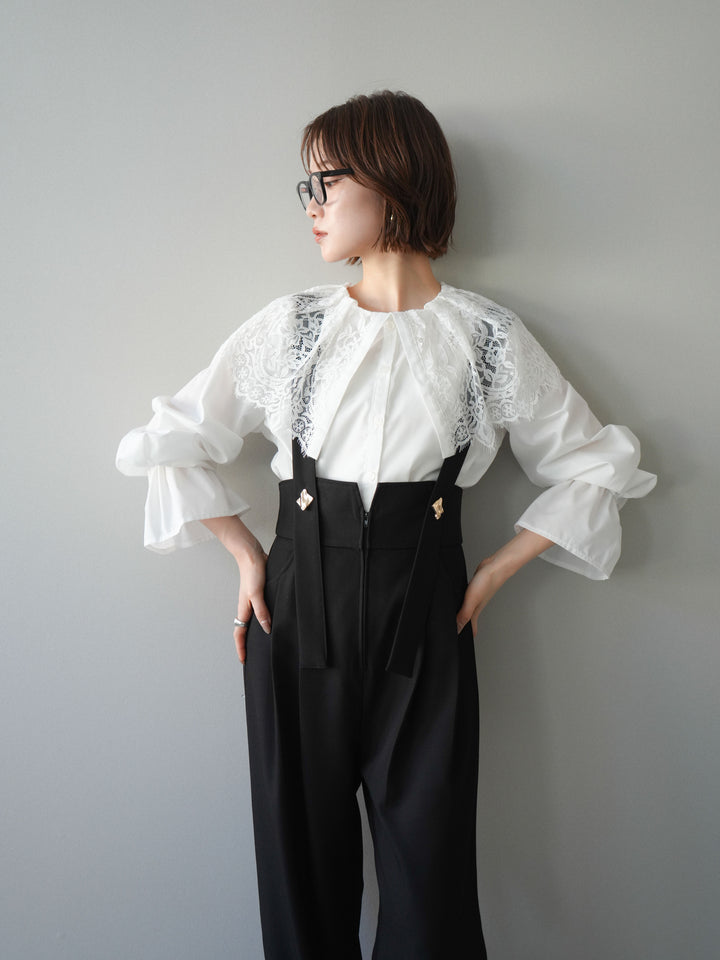 [予約]ビッグレースカラーブラウス/white