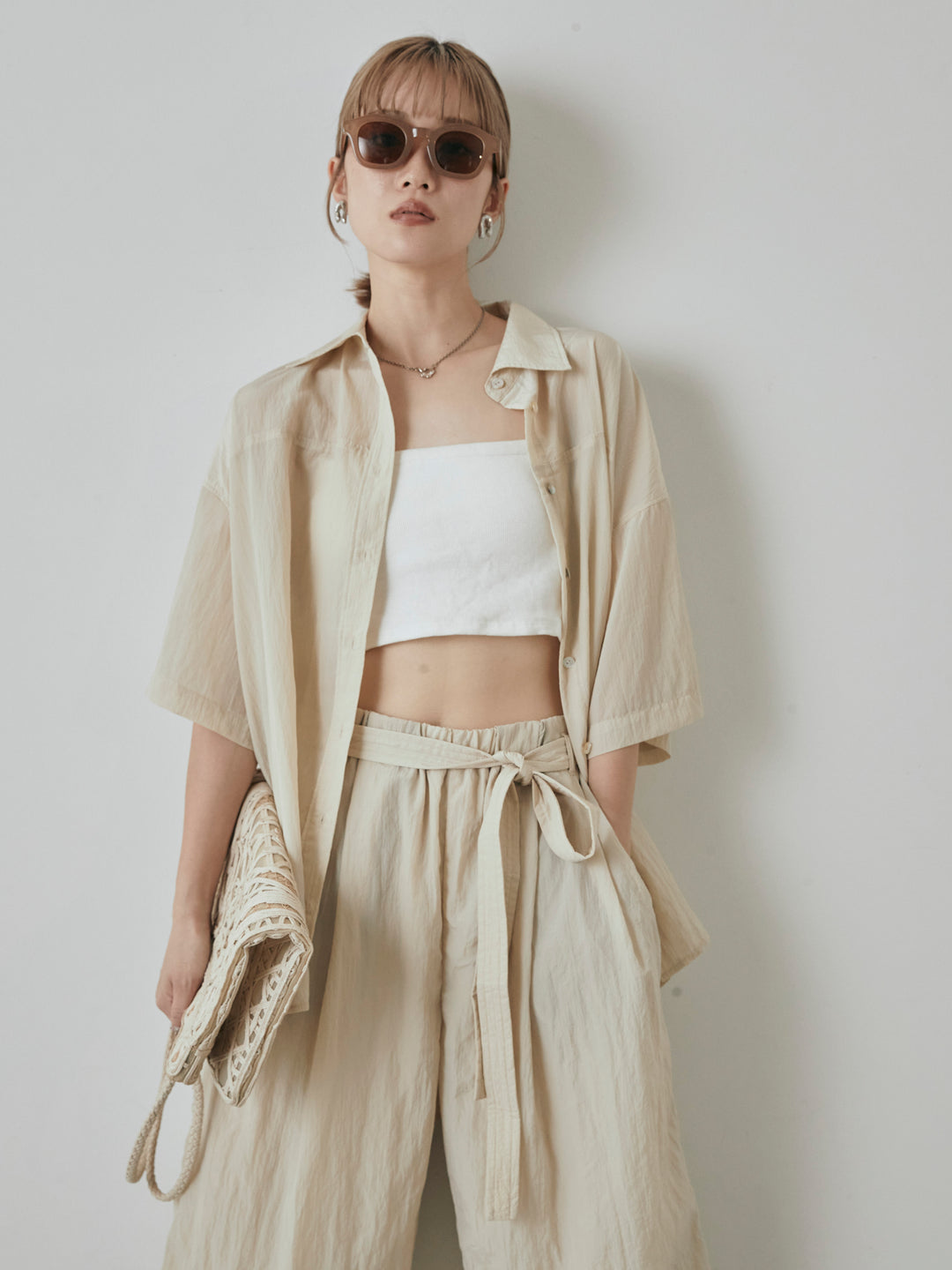 【預購】2WAY尼龍墊圈半身襯衫/奶油色