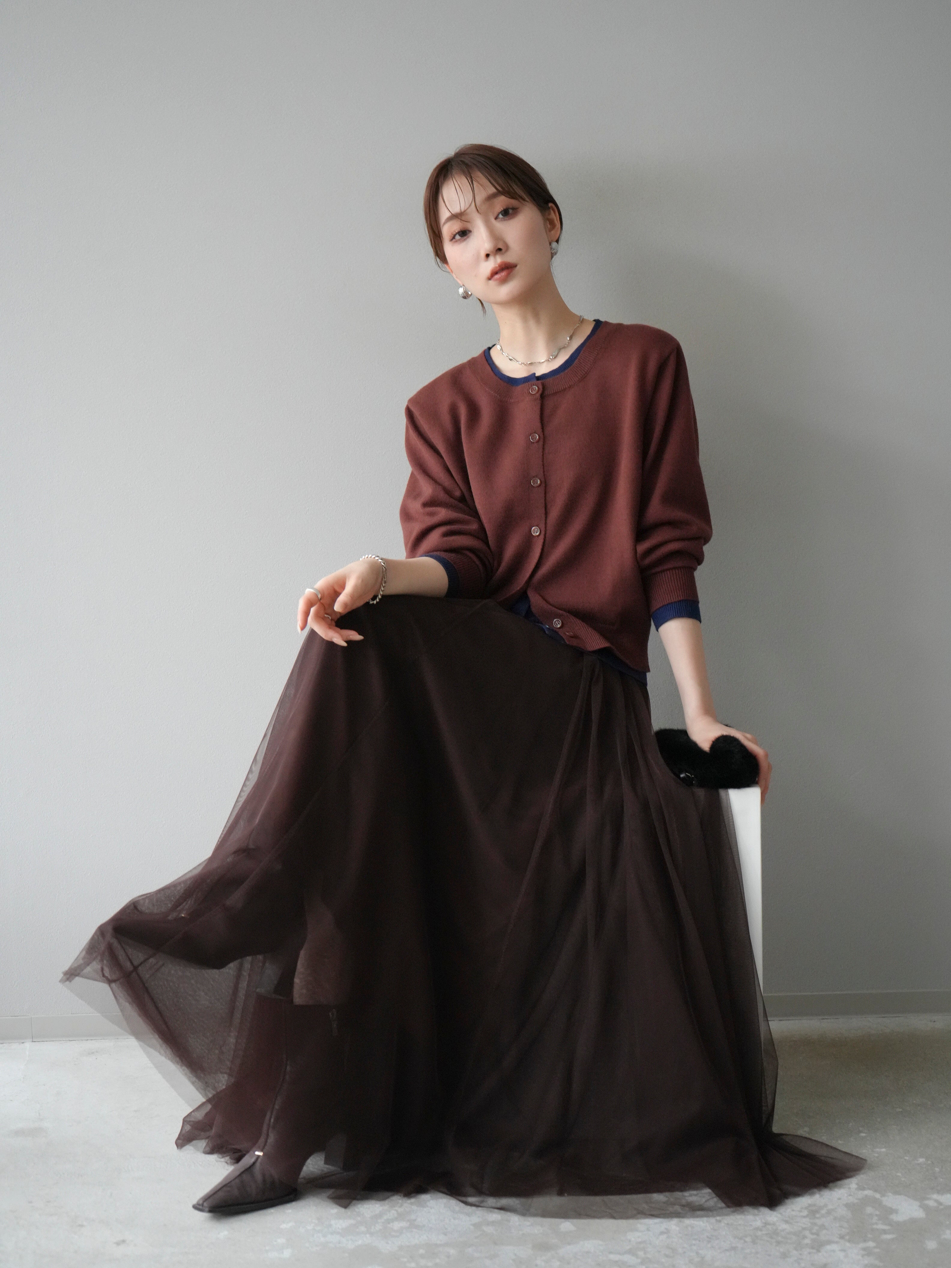 予約]配色レイヤードカーディガン/ブラウン – Lumier