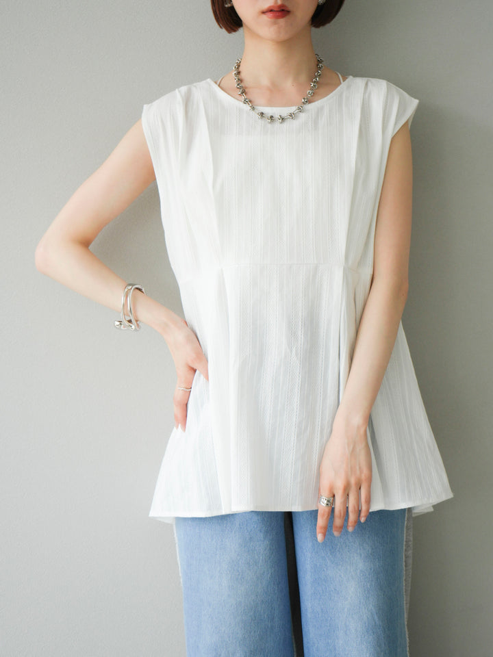 [予約]ドビーストライプタックブラウス/ホワイト