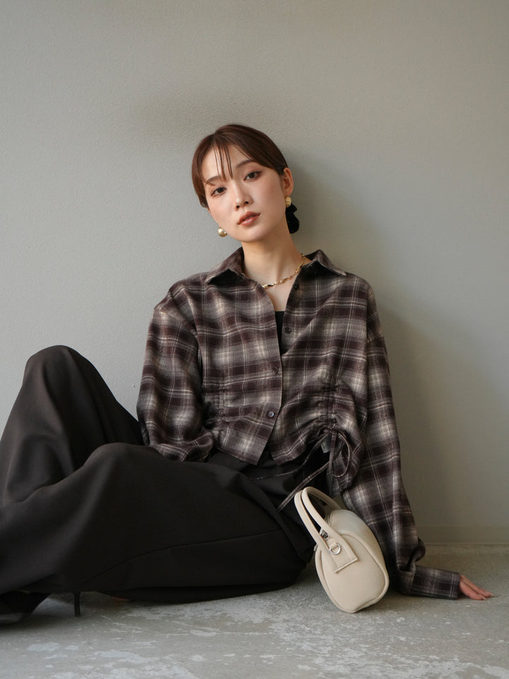 [予約]ドロストクロップネルチェックドシャツ/ブラウン
