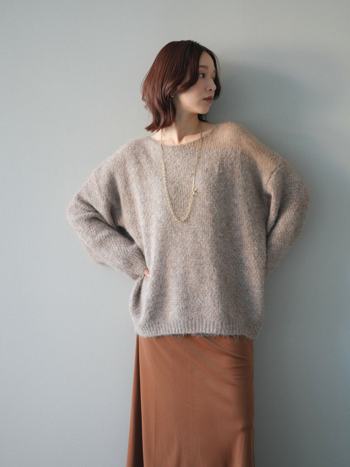 [SET]透かしデザインニットプルオーバー+ベルベットナロースカート(2set)