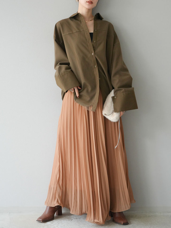 [予約]シフォンプリーツパイピングスカート/キャメル