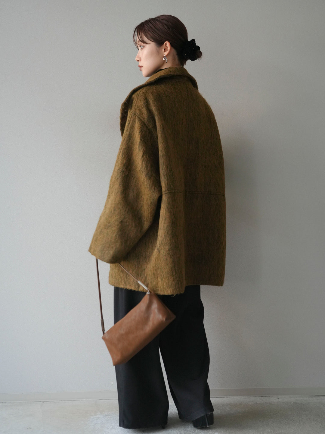 [予約]スタンドカラーシャギーコート/mustard
