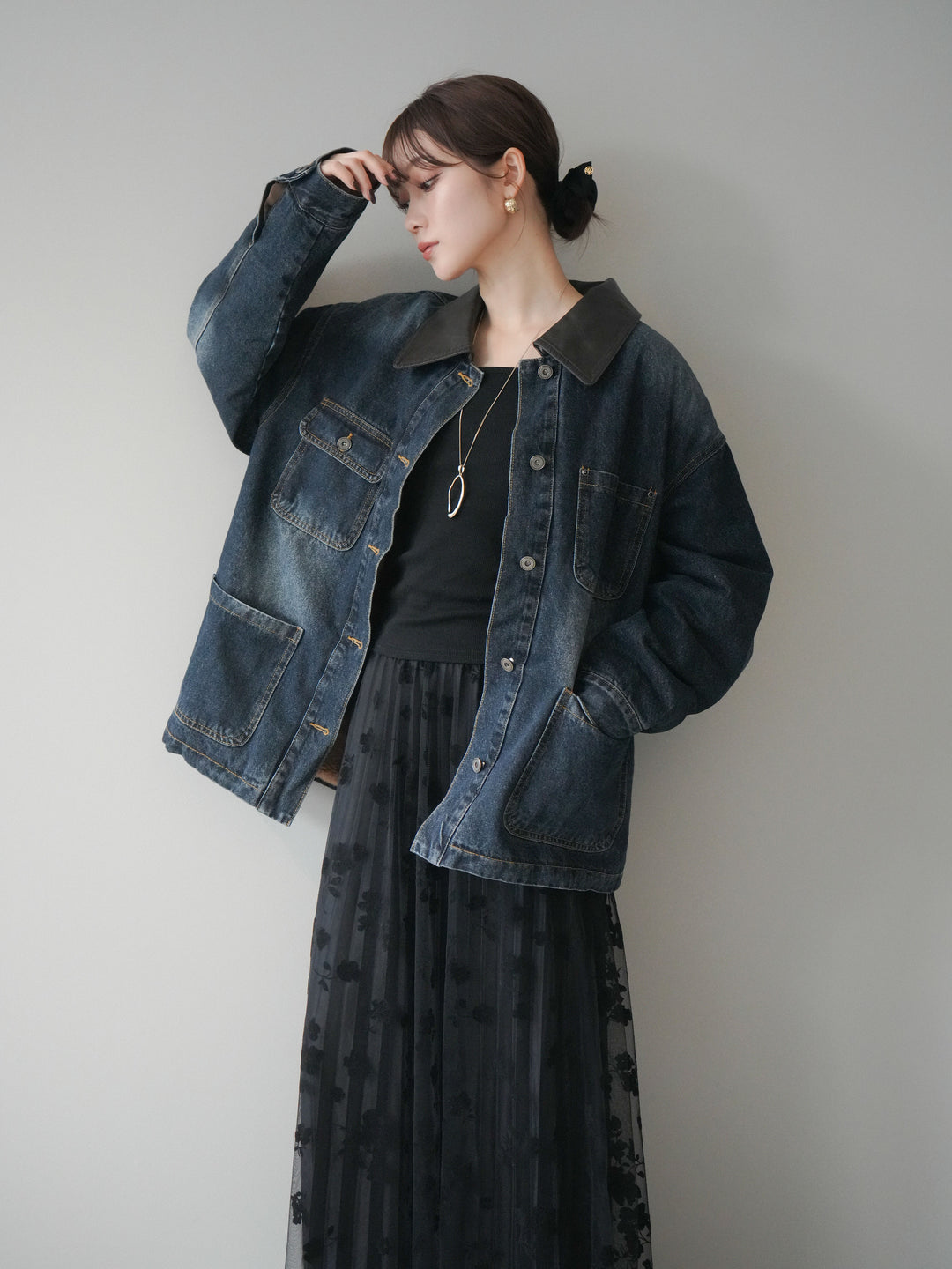 [SET]裏地ファーデニムフライトジャケット+選べるアクセセット(2set)