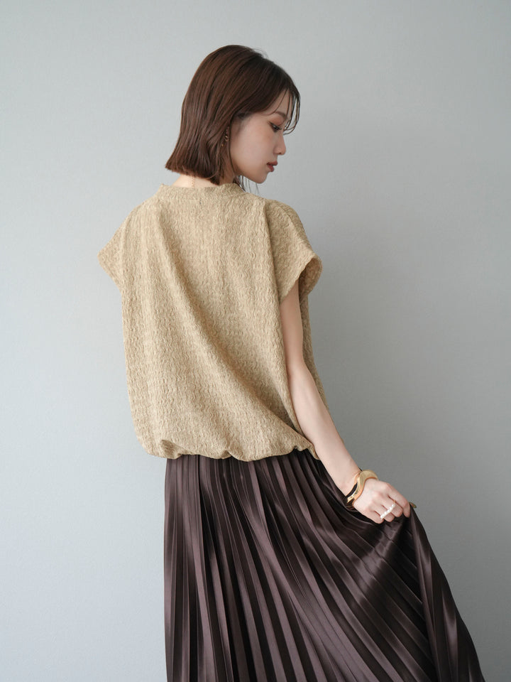 【預購】抽繩提花套頭衫/米色