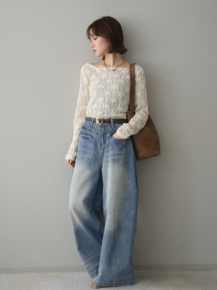 [予約]フロントポケットサイドタックワイドデニム/lightblue