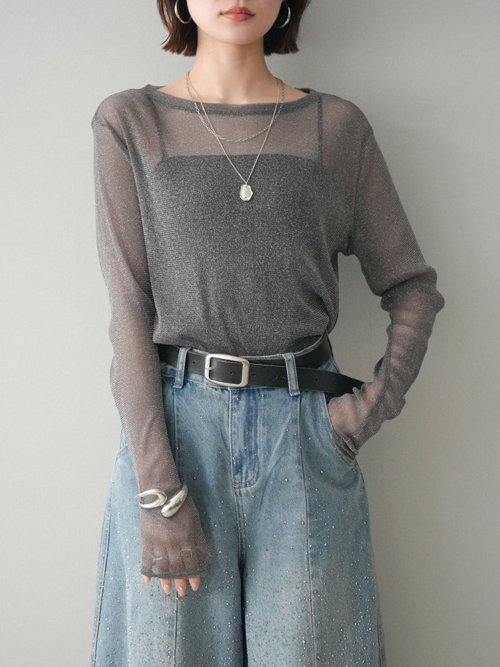 [予約]ラメシアークルーネックトップス/charcoal