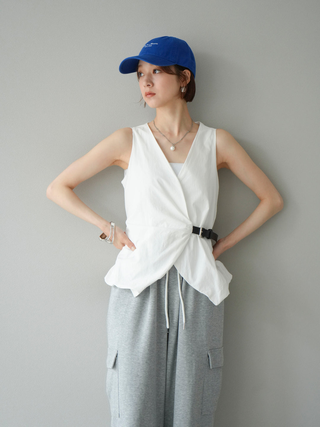 [SET]ベルトデザインバルーンブラウス+選べるアクセセット(2set)