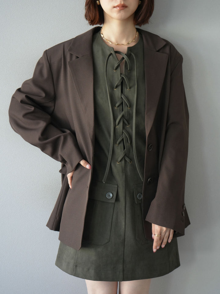 [予約]レースアップスエードミニワンピース/カーキ