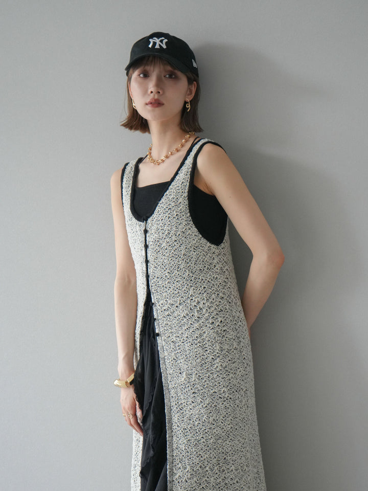 【預購】混紗前開衩洋裝/黑色