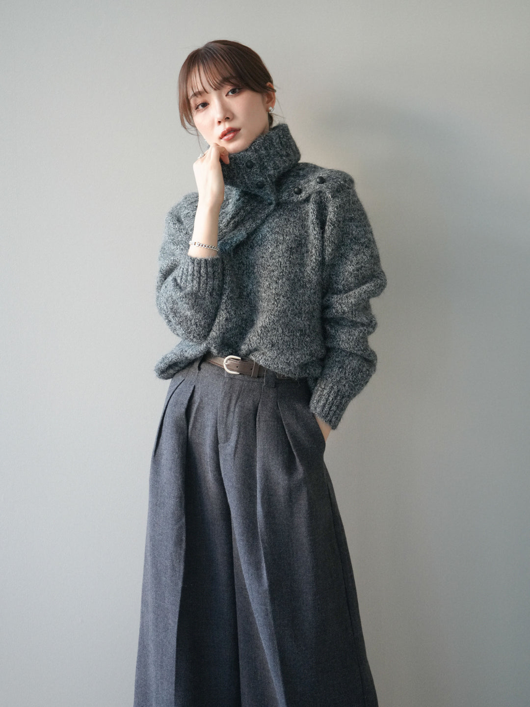 [予約]ネック付MIXニットアンサンブル/gray