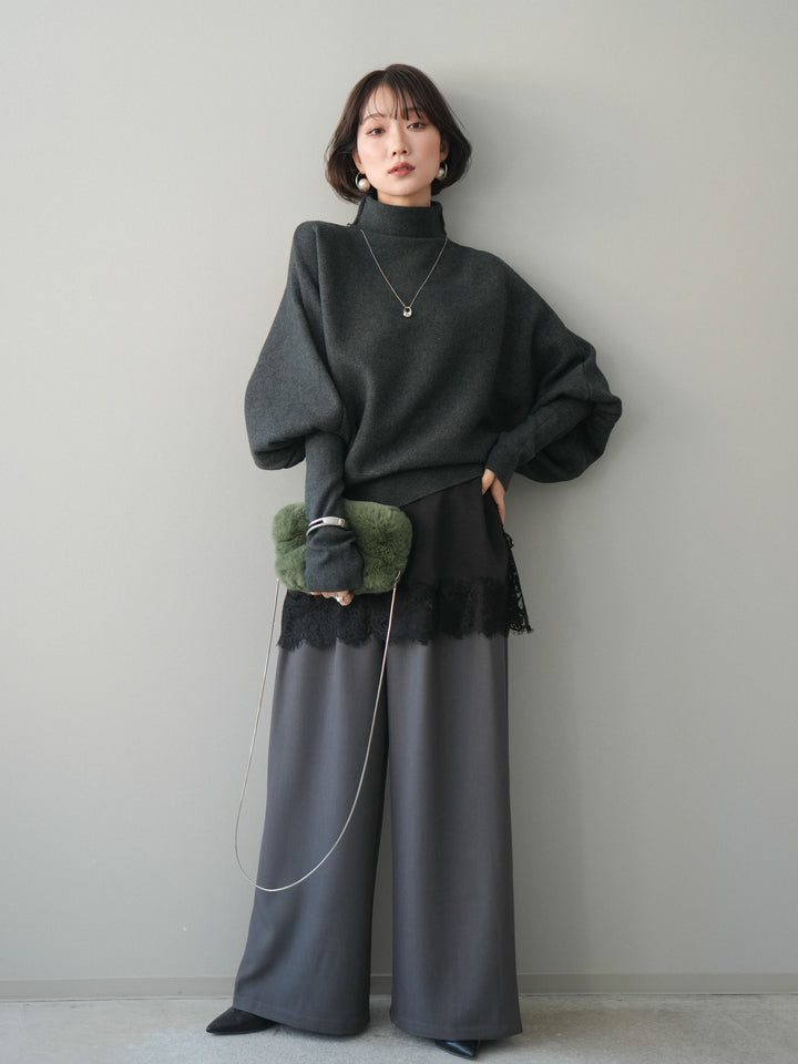 [予約]ウエストレースタックワイドパンツ/gray