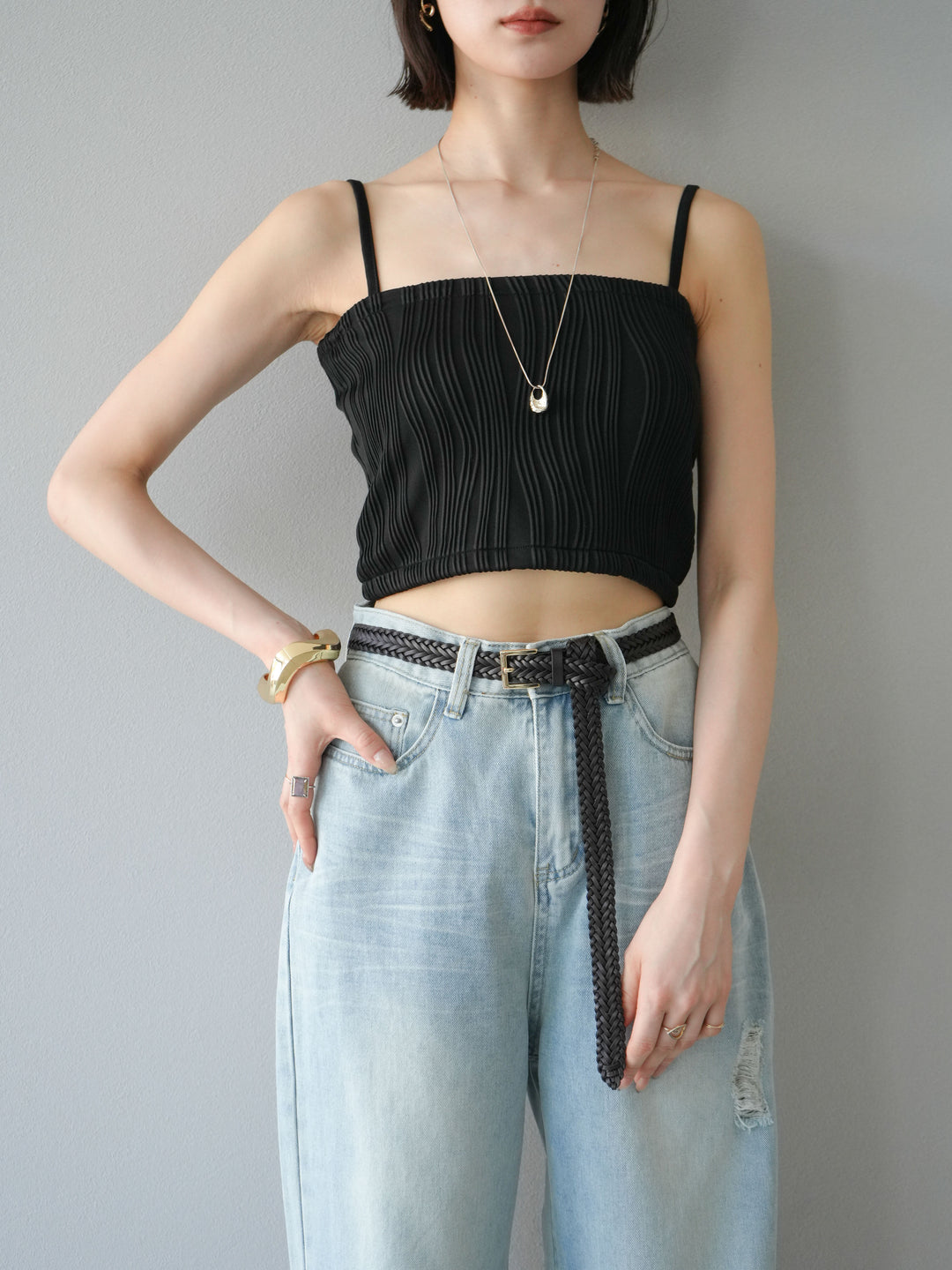 [SET]ウェーブパイピングカップ付ベアキャミソール+ウェーブパイピングカップ付ベアキャミソール(2set)