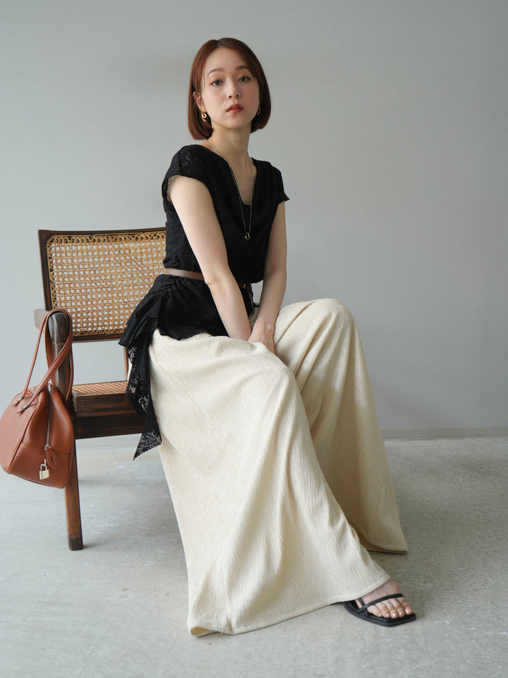 [予約]ベルト付ドレープデザインレーストップス/ブラック