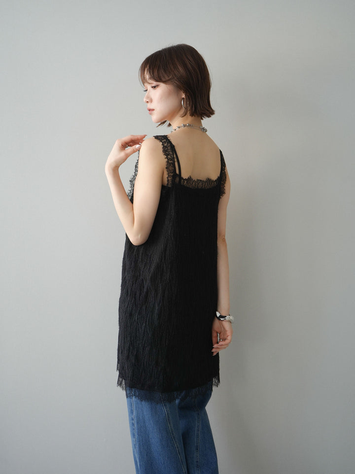[予約]レース切替ジャガードニットロングキャミソール/black