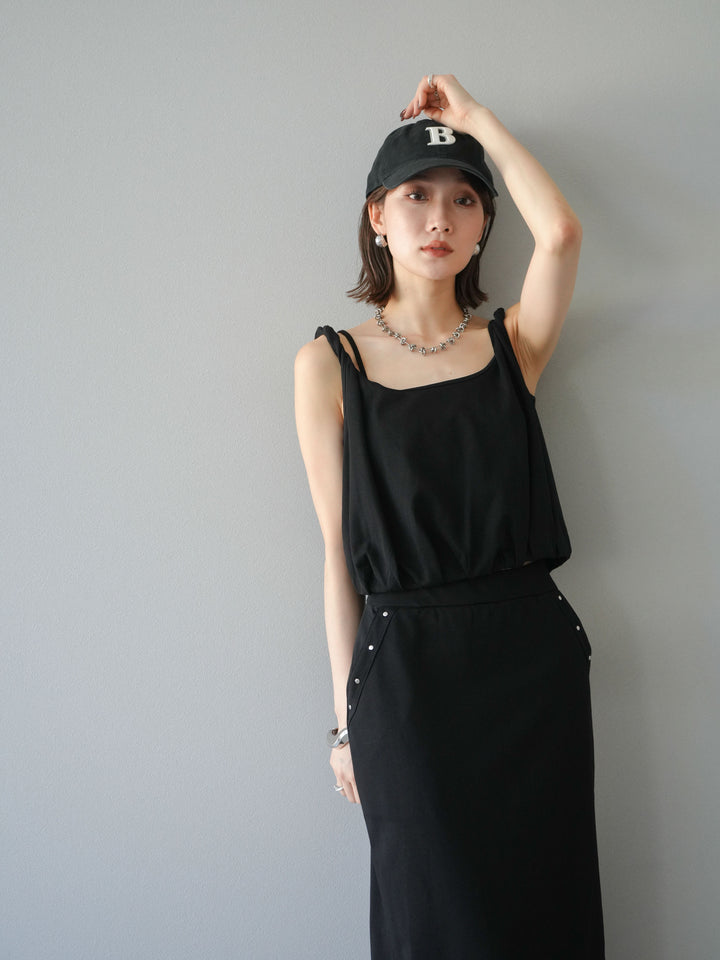 [SET]ミニ裏毛ツイストキャミバルーントップス＆Iラインスカート(2set)