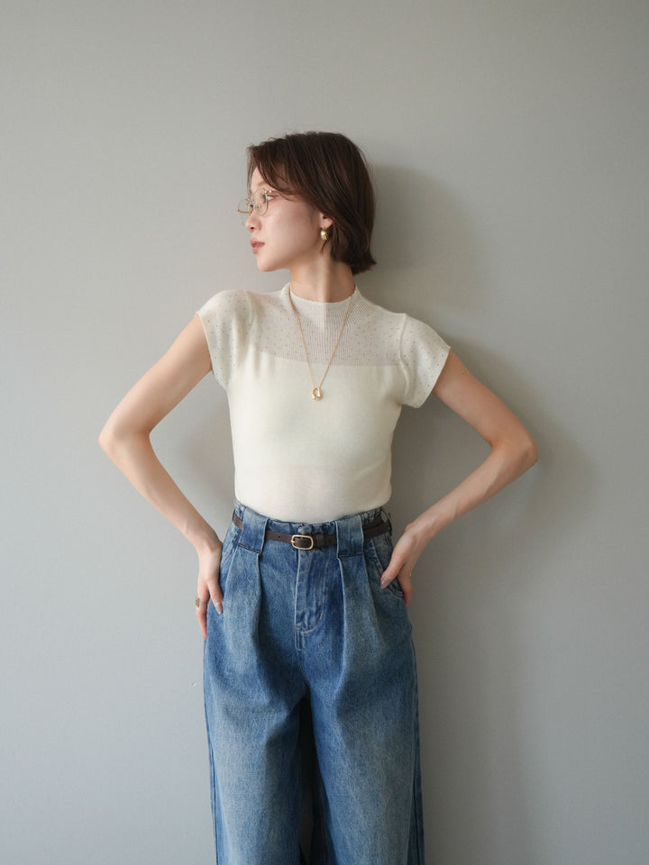 [SET]ビジューシアーフレンチニット+選べるアクセセット(2set)