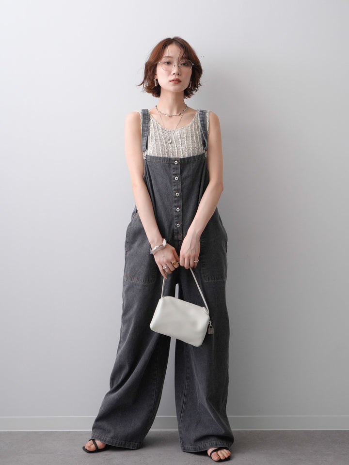 [予約]オーバーシルエットデニムオールインワン/black