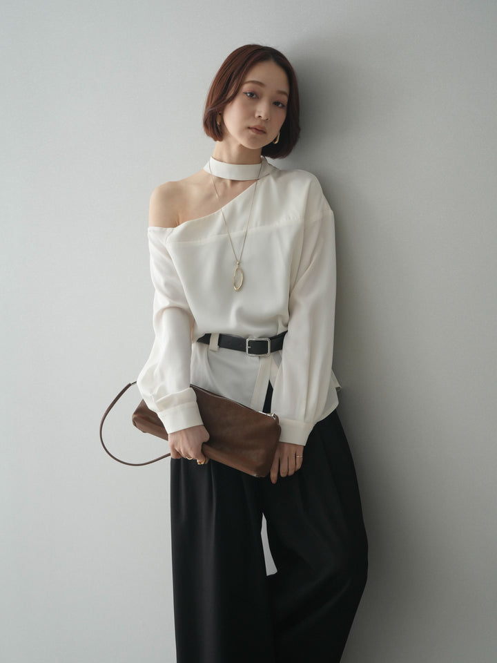 [SET]ベルト付ワンショルダースリットブラウス+ベルト付ワンショルダースリットブラウス(2set)