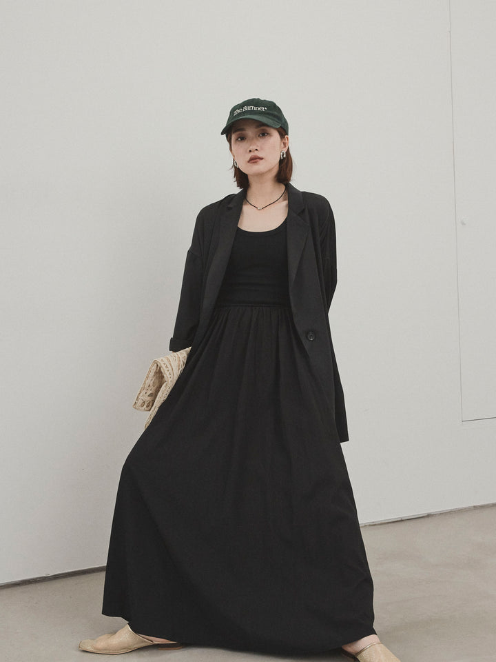 [SET] 霧面緞面外套 + 羅紋對接喇叭裙 (2 件套)