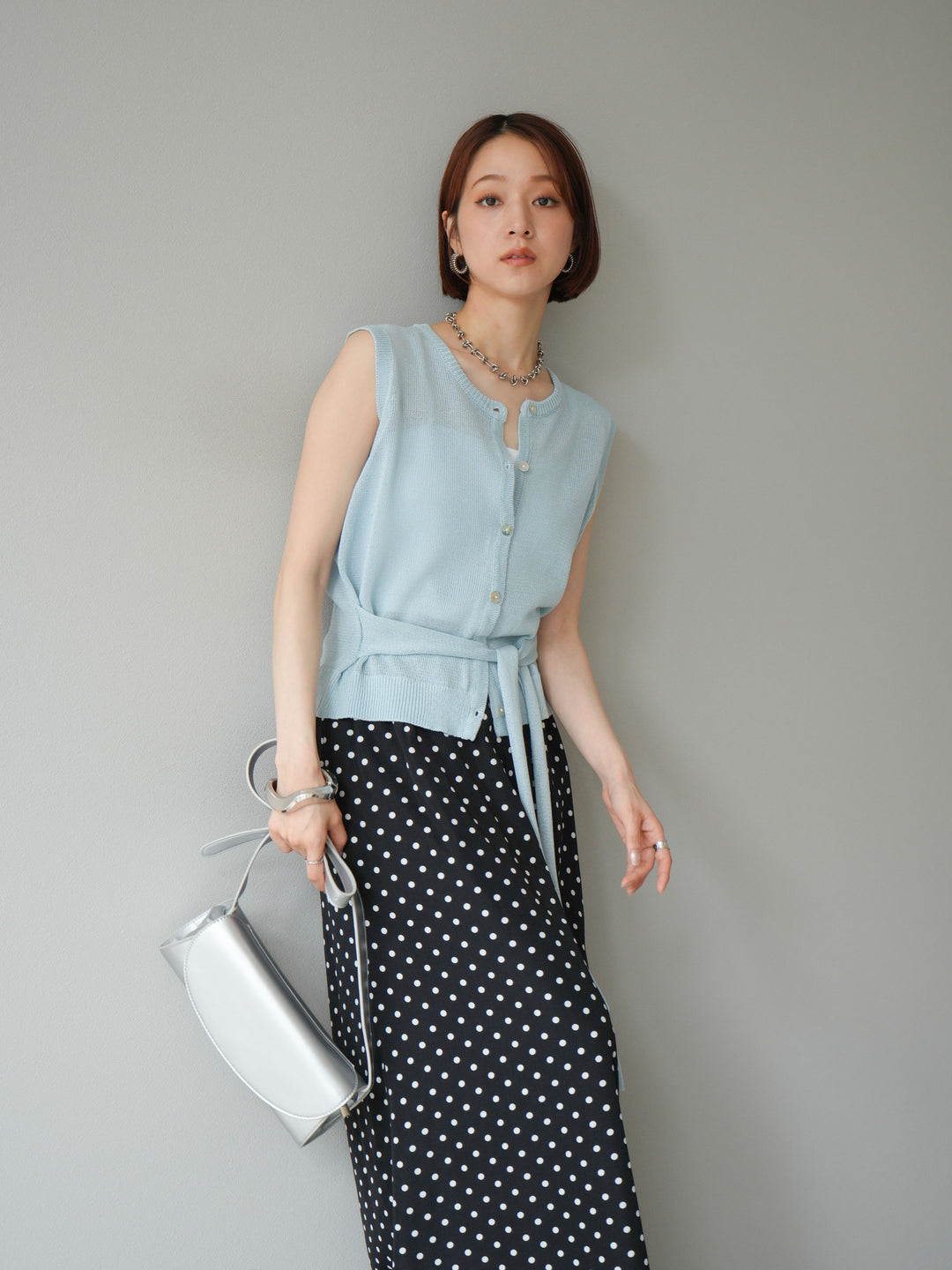 [予約]ウエストベルトニットベスト/ブルー