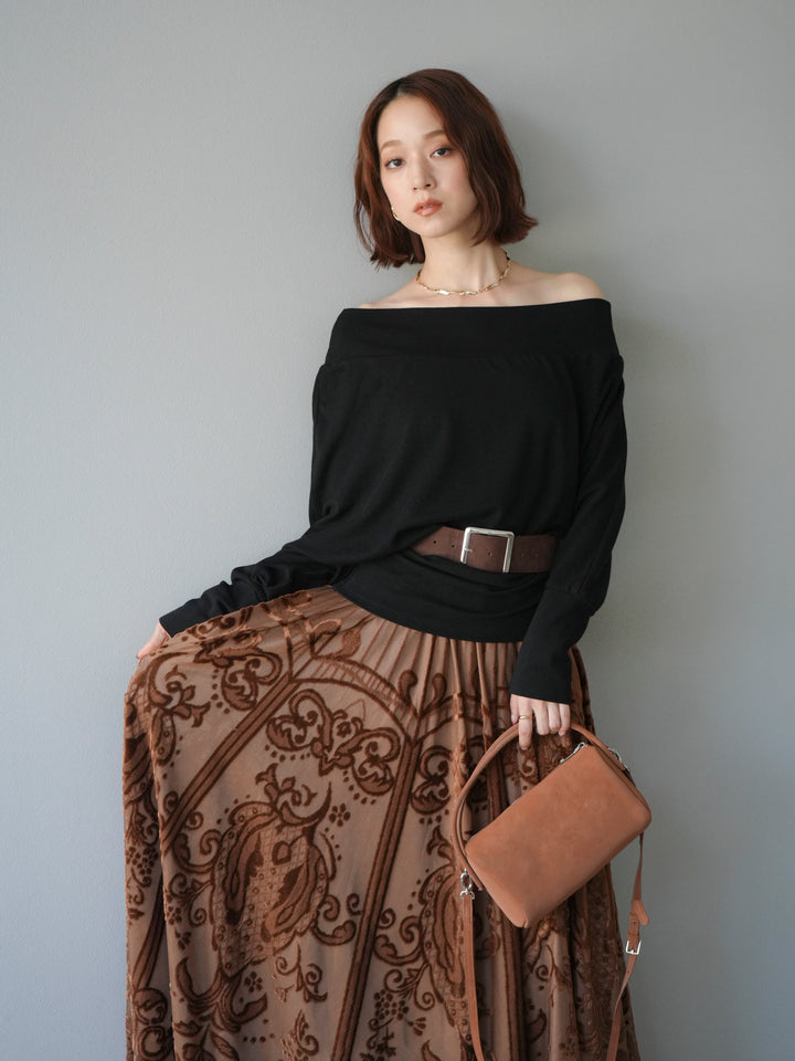 [予約]ベルト付オフショルカットソー/ブラック