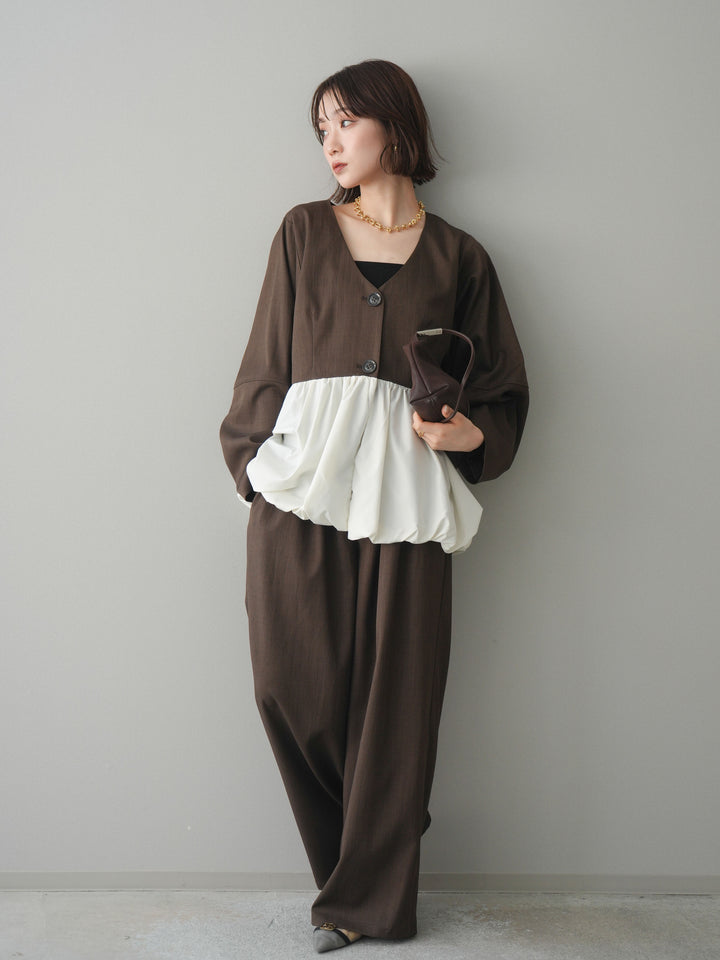 [予約]異素材ドッキングメニータックワイドパンツ/brown