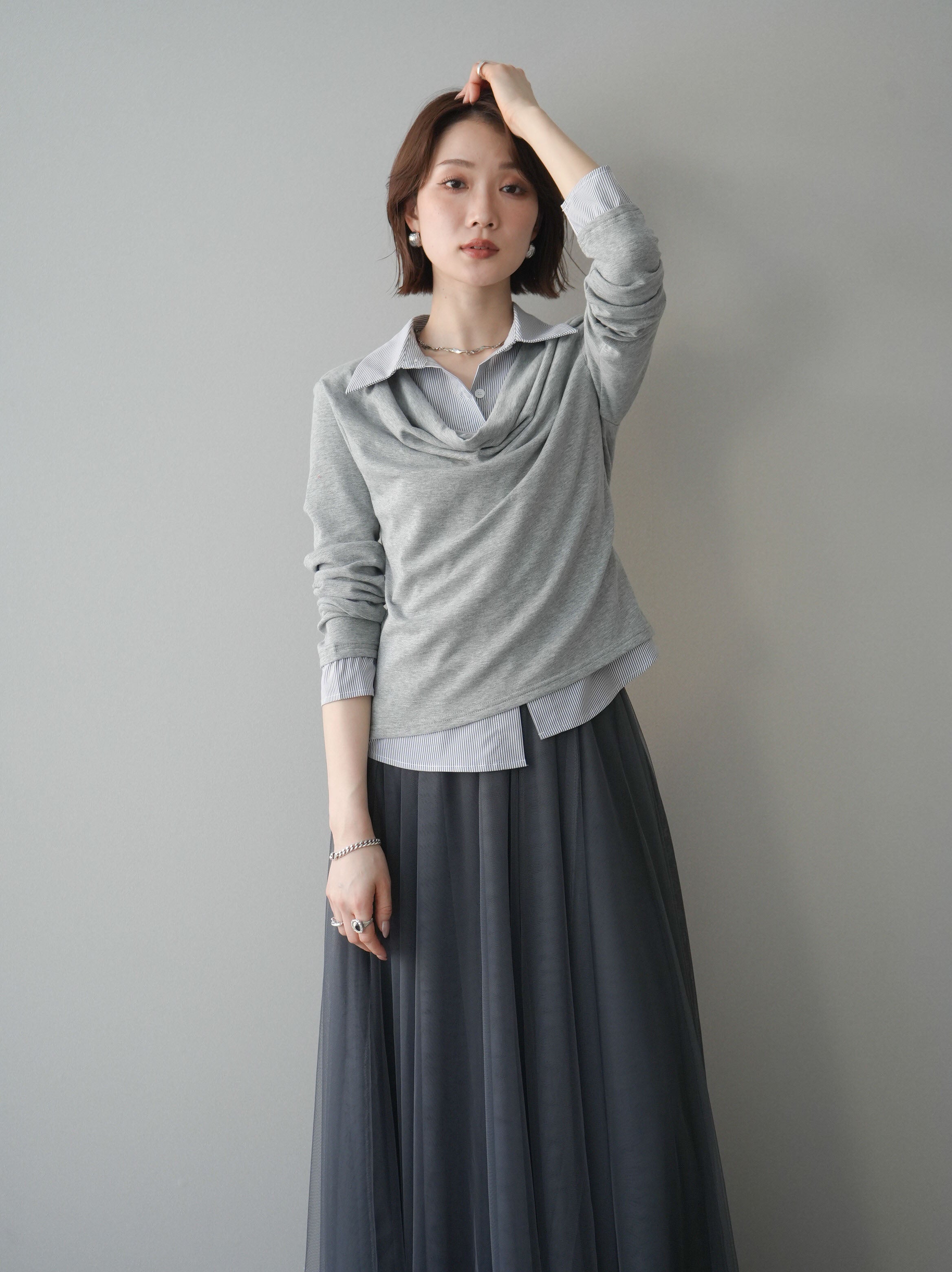 SISTERE カットソードッキングシャツ 予約]ストライプドッキングシャツドレープカットソー/gray – Lumier