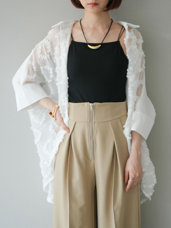 [預訂] 混合材質透視半身襯衫/白色