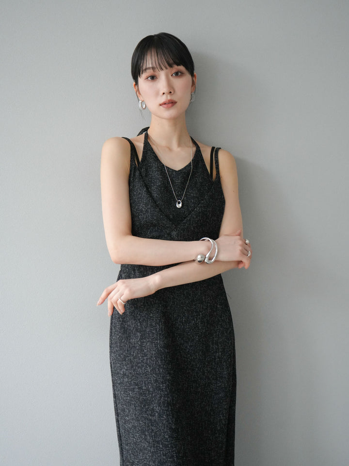 [預購] 夏季粗花呢多層吊帶洋裝/黑色