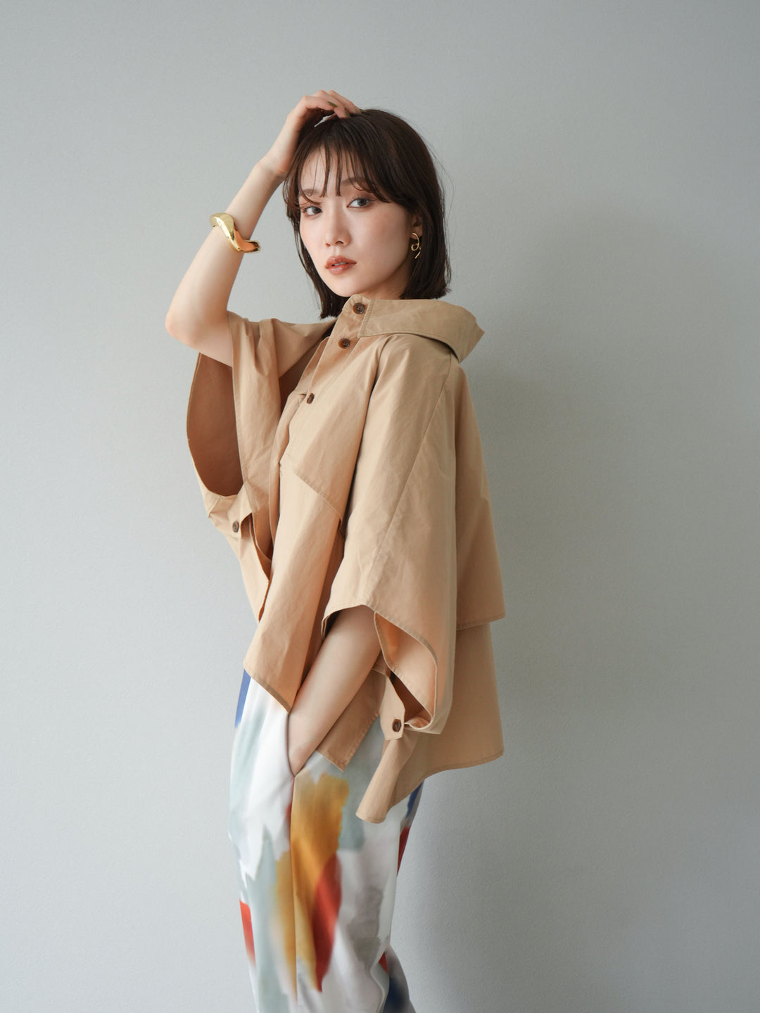 [予約]ポンチョショートシャツ/ベージュ