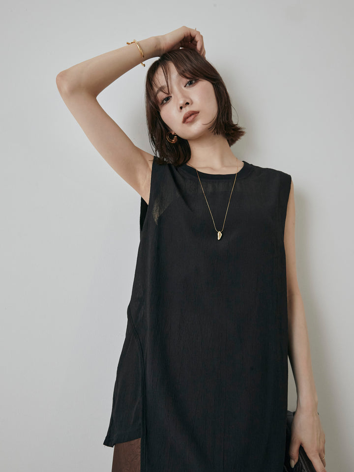 [予約]シアーワッシャーアシンメトリープルオーバー/ブラック