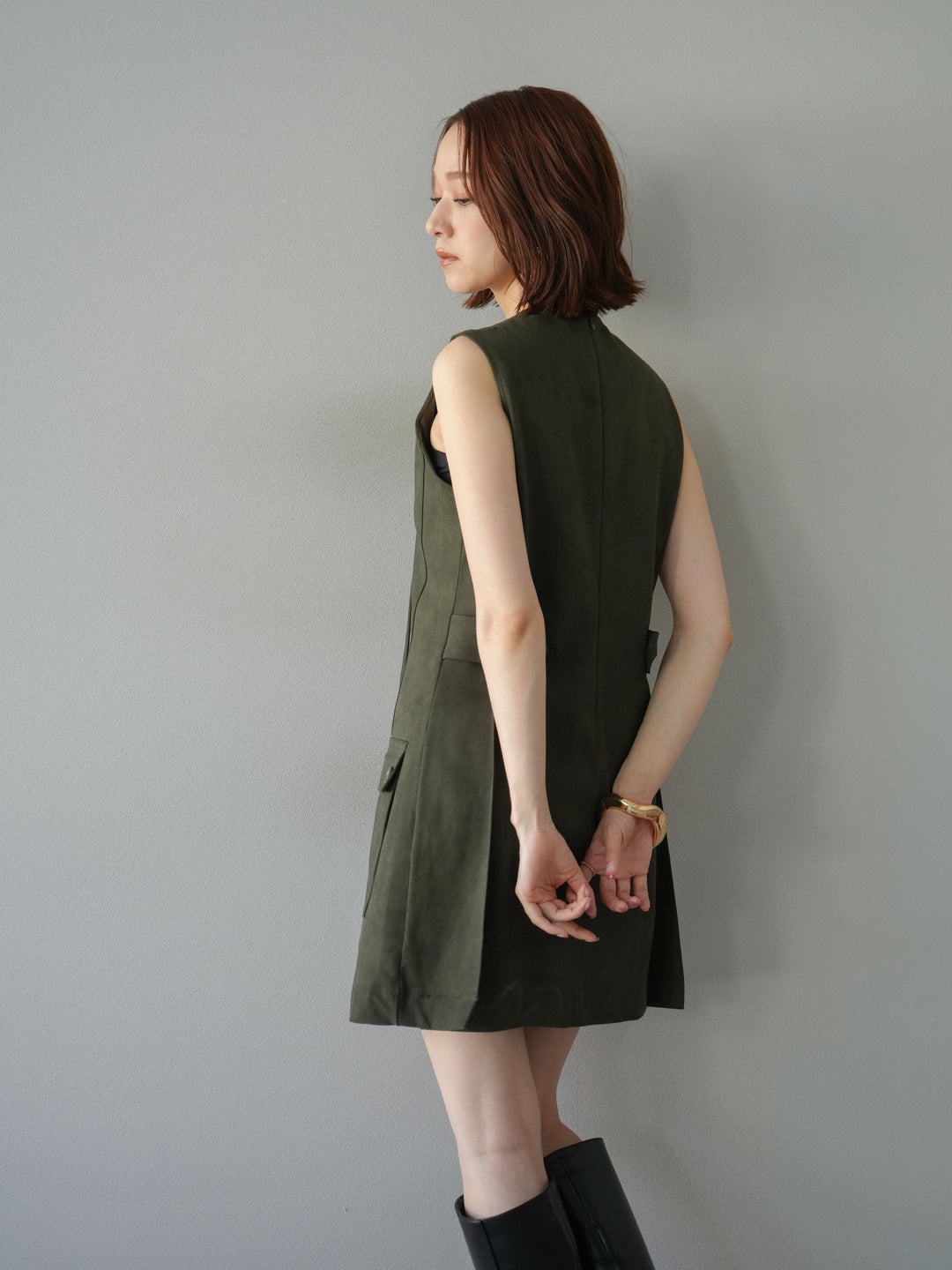 [予約]レースアップスエードミニワンピース/カーキ