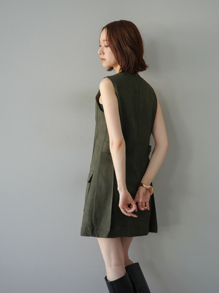 [予約]レースアップスエードミニワンピース/カーキ
