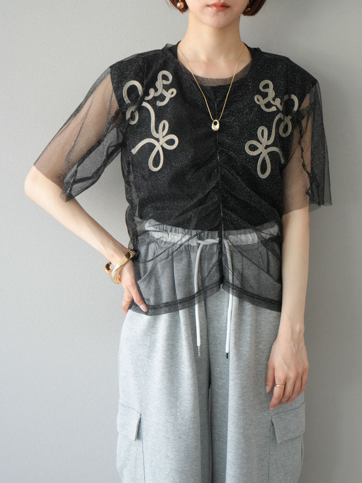 [SET]ラメチュールシャーリングプルオーバー+ウエストラインサイドポケットスウェットパンツ(2set)