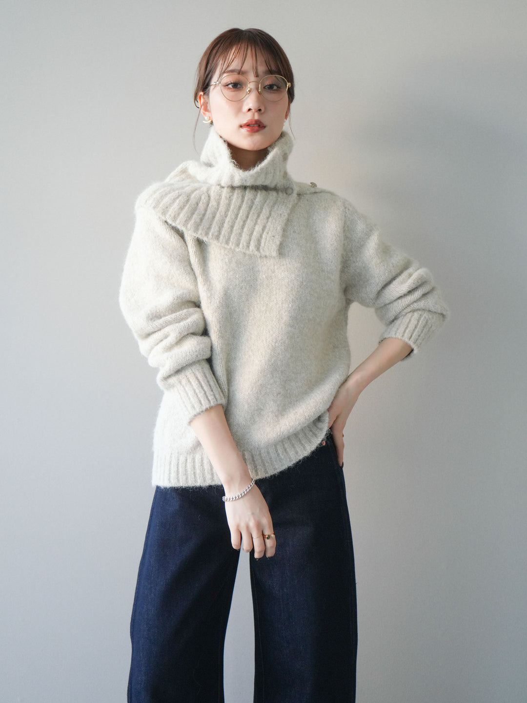 [予約]ネック付MIXニットアンサンブル/apricot