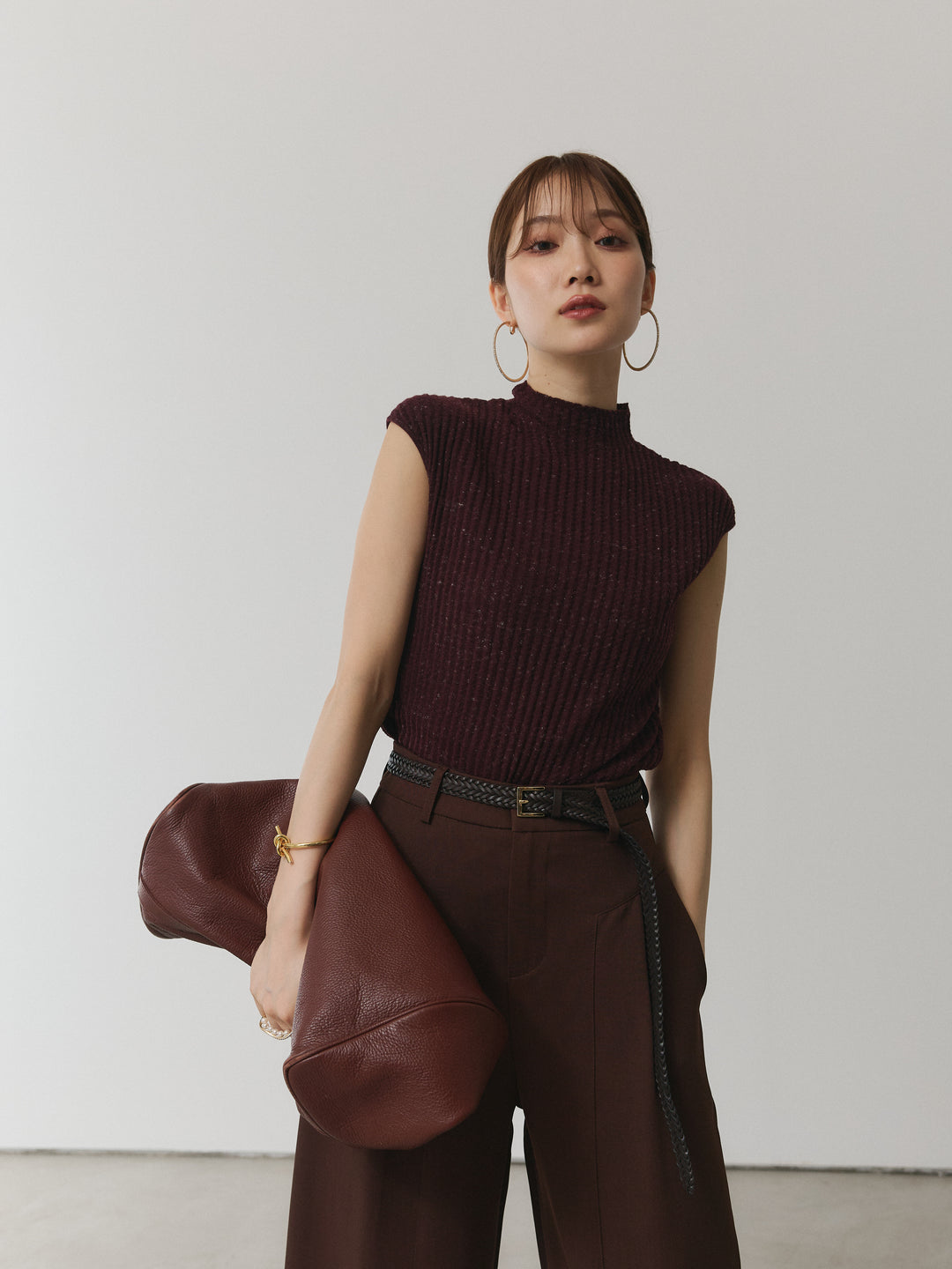 【Allure】[SET]ミックスヤーンデザインリブフレンチスリーブニット+ミックスヤーンデザインリブフレンチスリーブニット(2set)