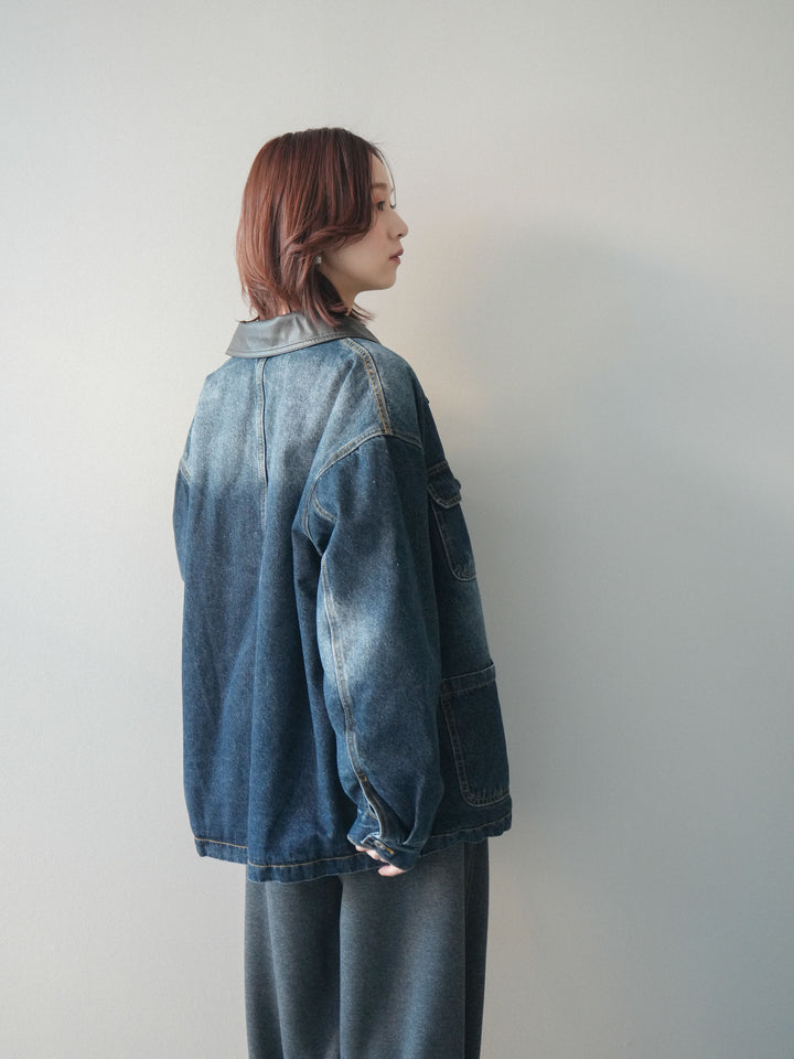 [SET]裏地ファーデニムフライトジャケット+編み込みベルト付きウエスト配色スエットパンツ(2set)