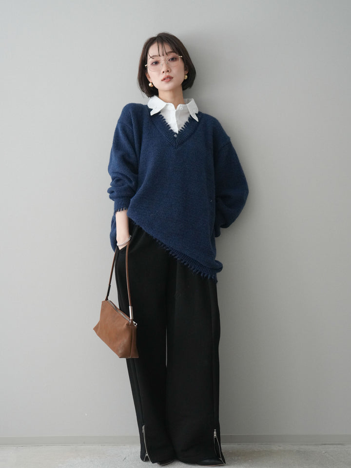 [予約]裾ZIPスエットワイドパンツ/black