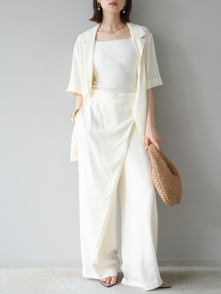 【預購】淺亞麻不對稱寬褲/可脫