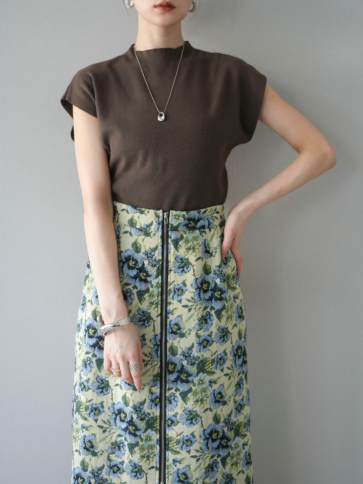 [SET]プチネックフレンチニットトップス+ゴブランフロントジップタイトスカート(2set)