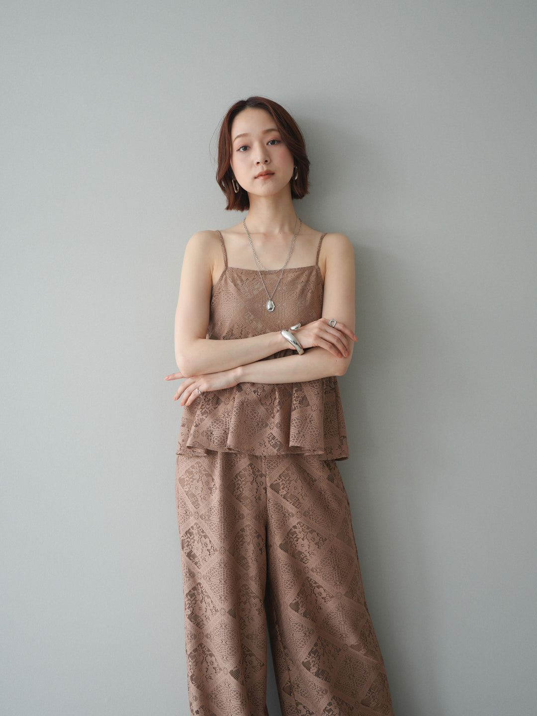 [予約]バックレースアップフレアキャミソール/beige