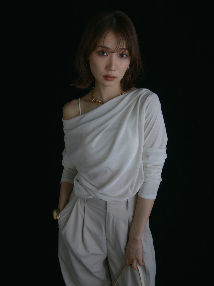 【Allure】[SET]シアーベロアタックデザイントップス+タフタワイドカーブパンツ(2set)