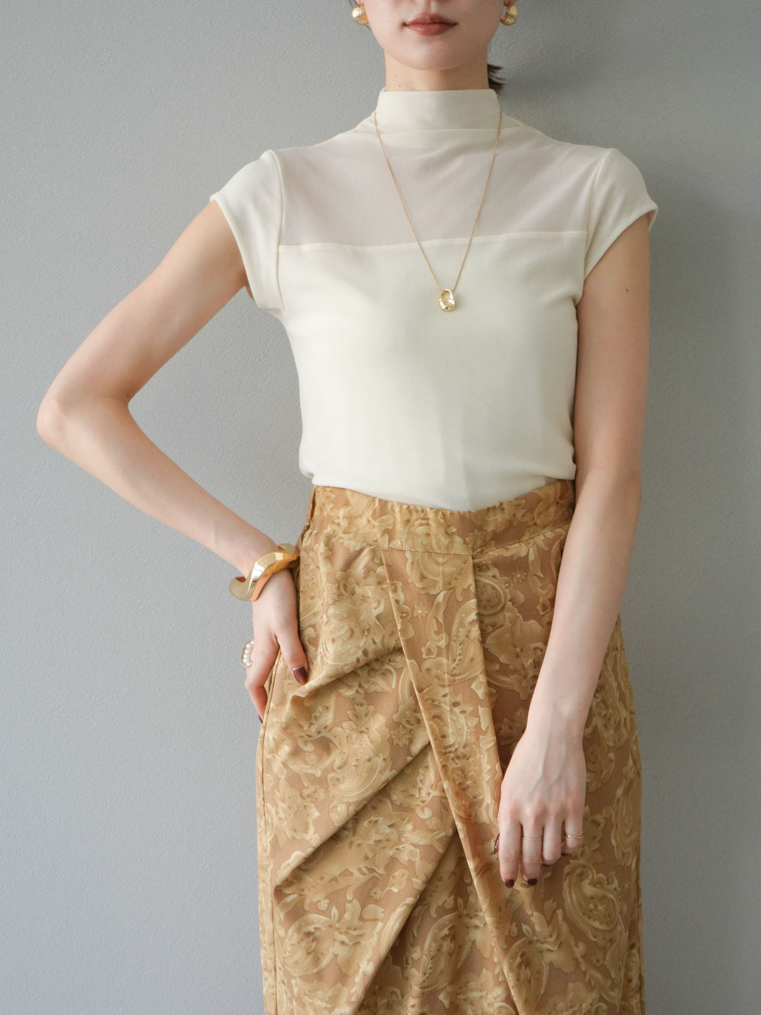 [預訂] 透視彈性上衣/象牙白