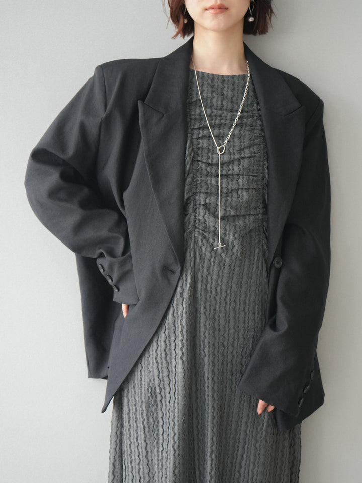 [SET]シャーリングジャガードノースリーブワンピース+エフォートレステイラードジャケット(2set)